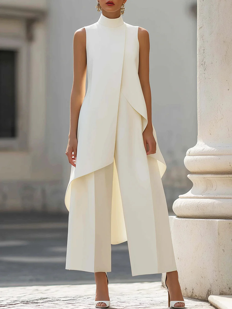 Female Formal Wear - Dames Set met Staande Kraag, Mouwloos,
