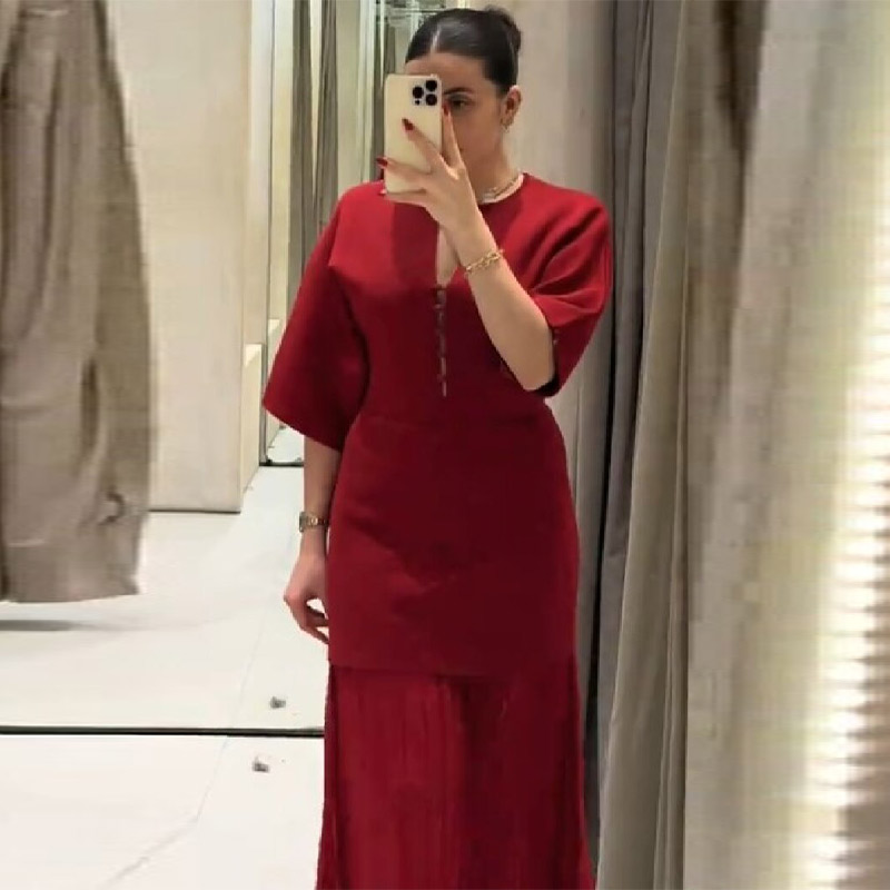 Formal Wear Gowns For Women - Elegante bordeauxrode geplooide maxi-jurk voor dames,