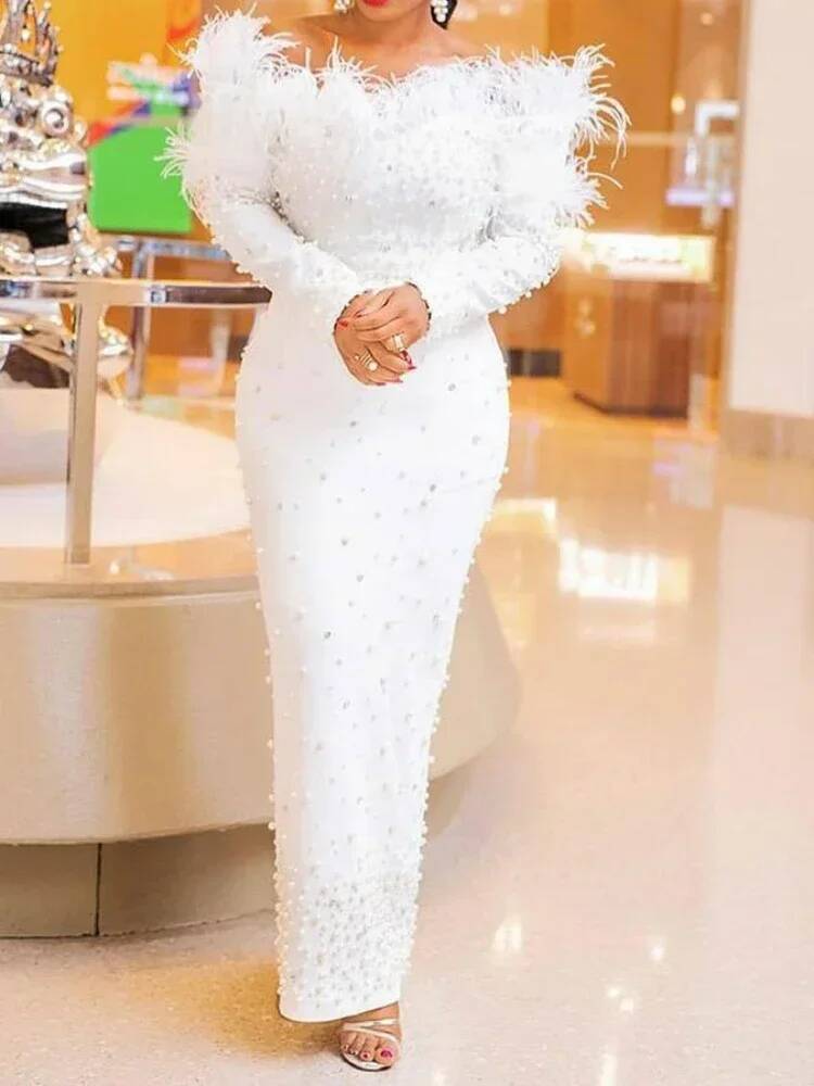 Formal Wear Gowns For Women - Veerwitte jurk feestjurk dames parels lange