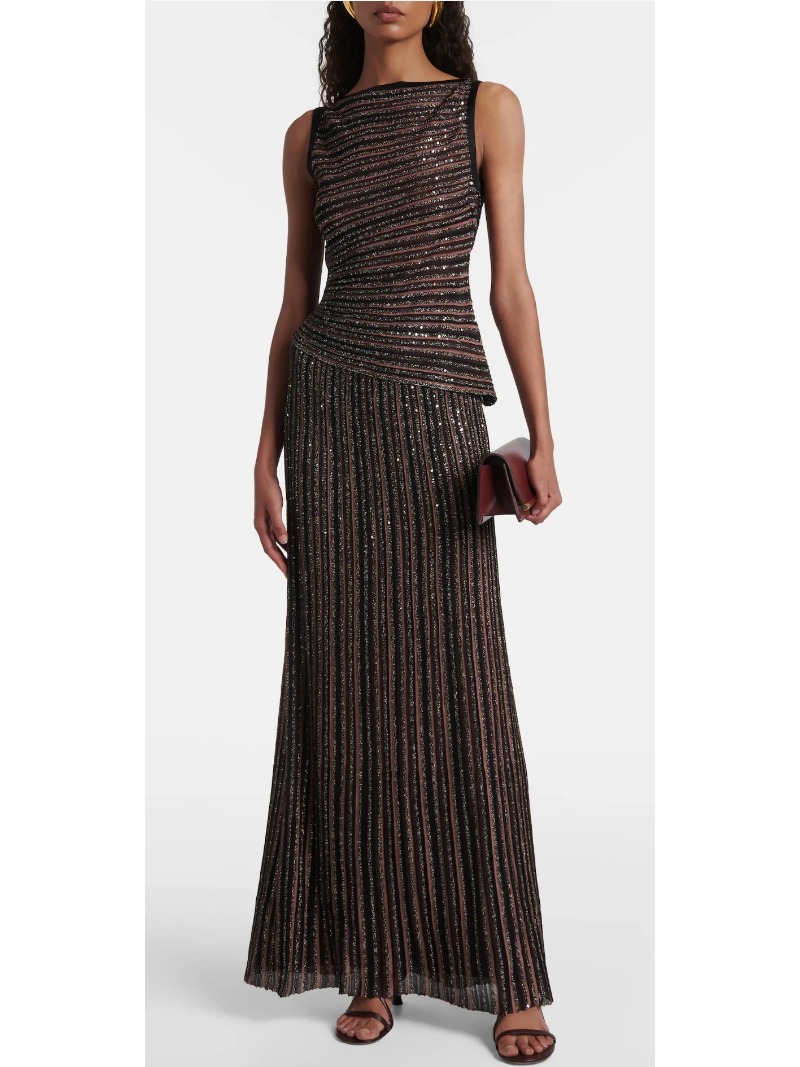 Female Formal Wear - Gestreepte 2-delige damesavondjurk met pailletten, elegante