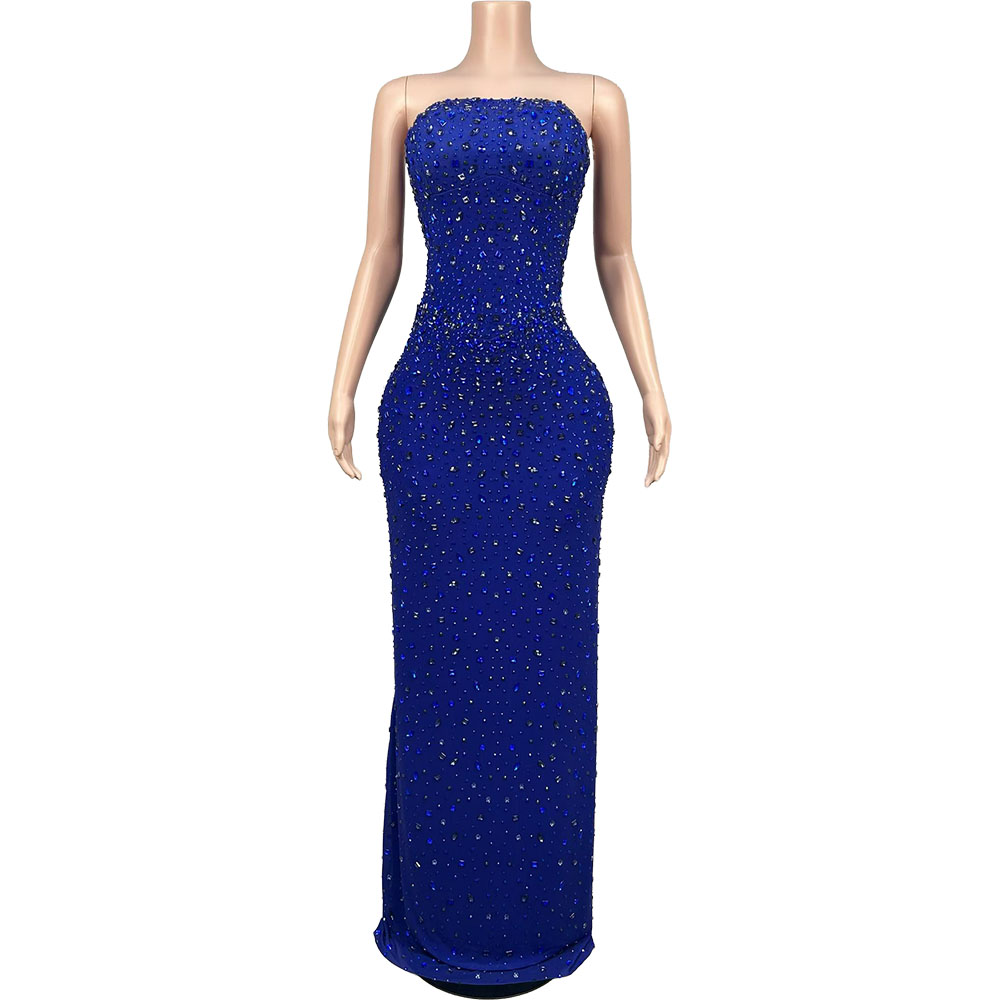 Formal Wear Gowns For Women - Glinsterende blauwe strapless avondjurk met strass