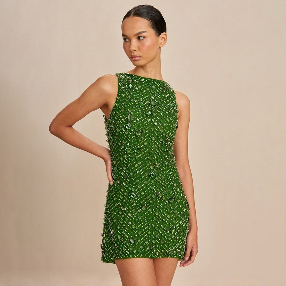 Groene strass borduurwerk mouw - Women'S Formal Dinner Wear recensie en prijs
